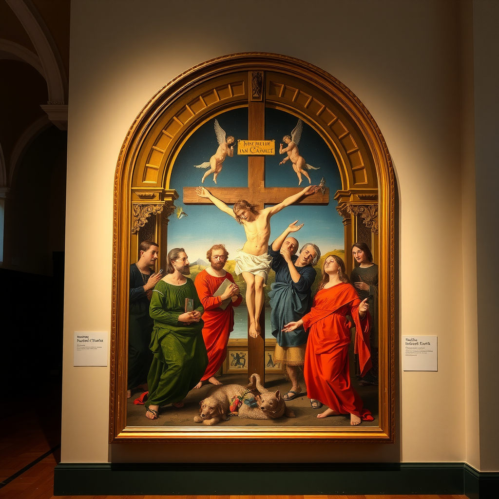 Le retable d'Issenheim de Matthias Grünewald exposé dans sa salle dédiée avec un éclairage muséographique optimal mettant en valeur les couleurs vibrantes et les détails expressifs de la Crucifixion