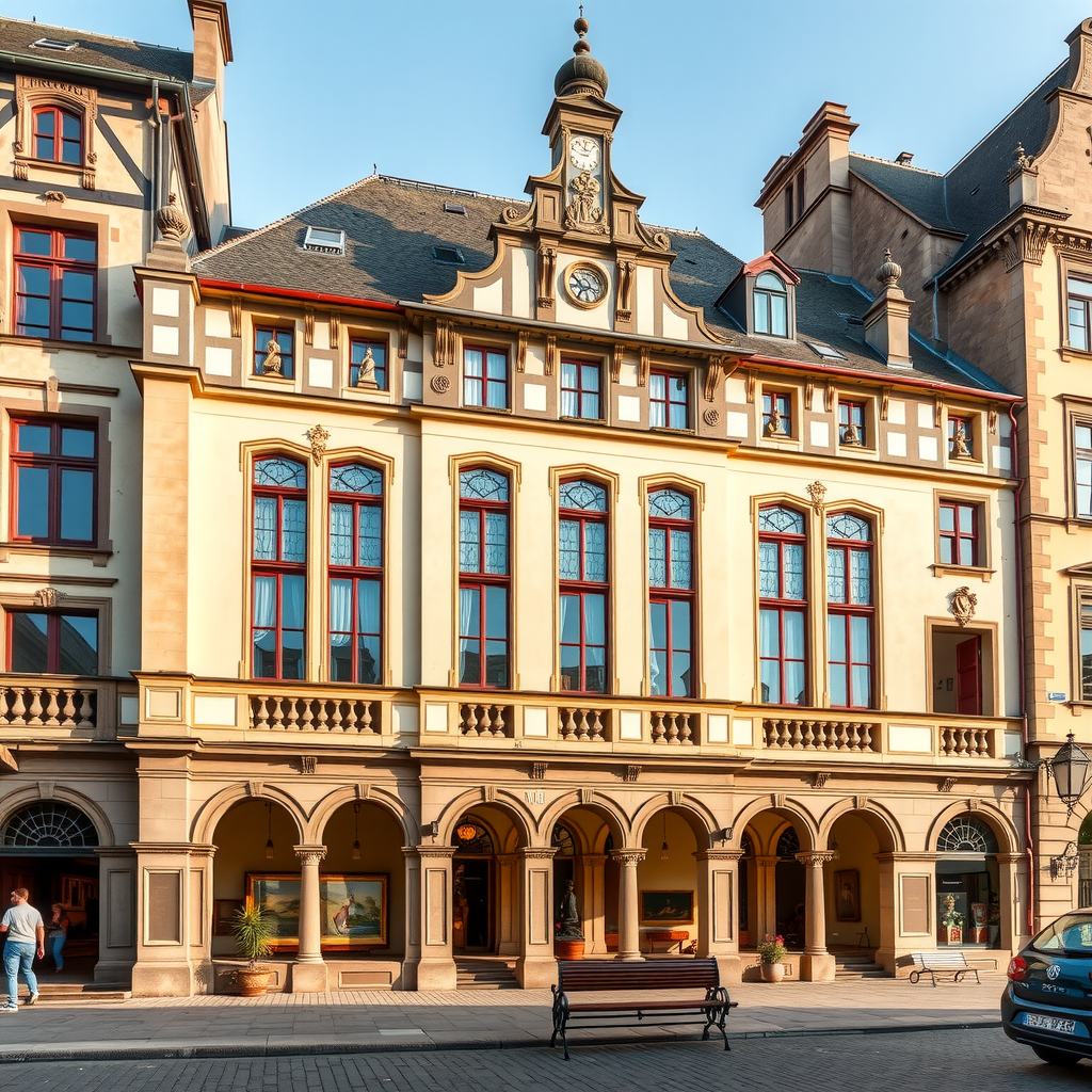 Façade architecturale impressionnante du Musée Unterlinden à Colmar avec son architecture historique préservée, collections d'art régional français exposées dans des galeries élégantes, patrimoine culturel provincial mis en valeur